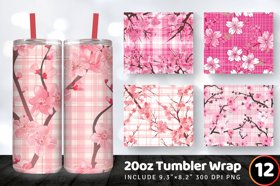 Pink Sakura Flowers Plaid Tumbler Wrap Graphic by CraftyCakes ...