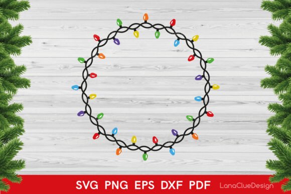 Round Christmas Light Bulbs Frame SVG