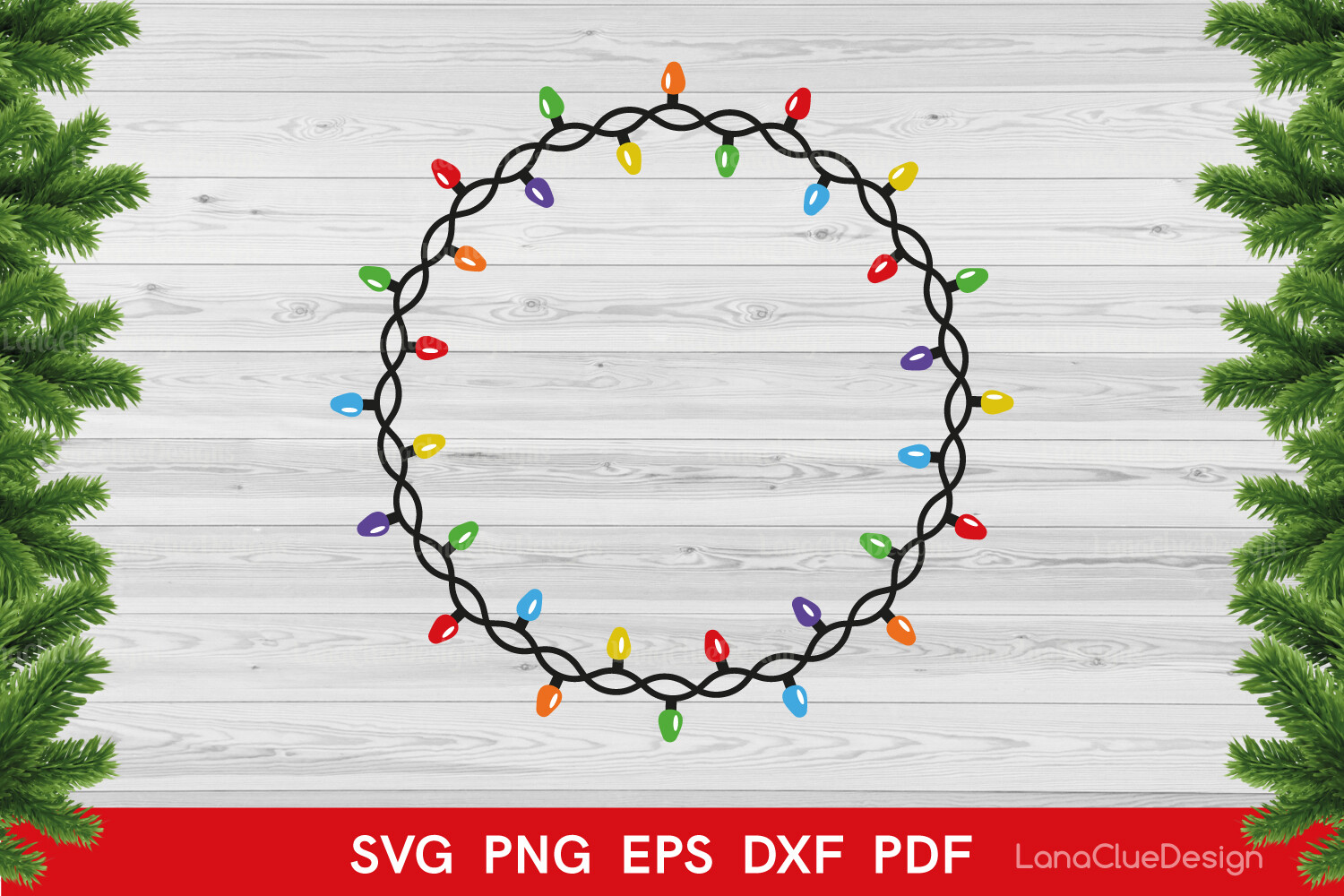 Round Christmas Light Bulbs Frame SVG