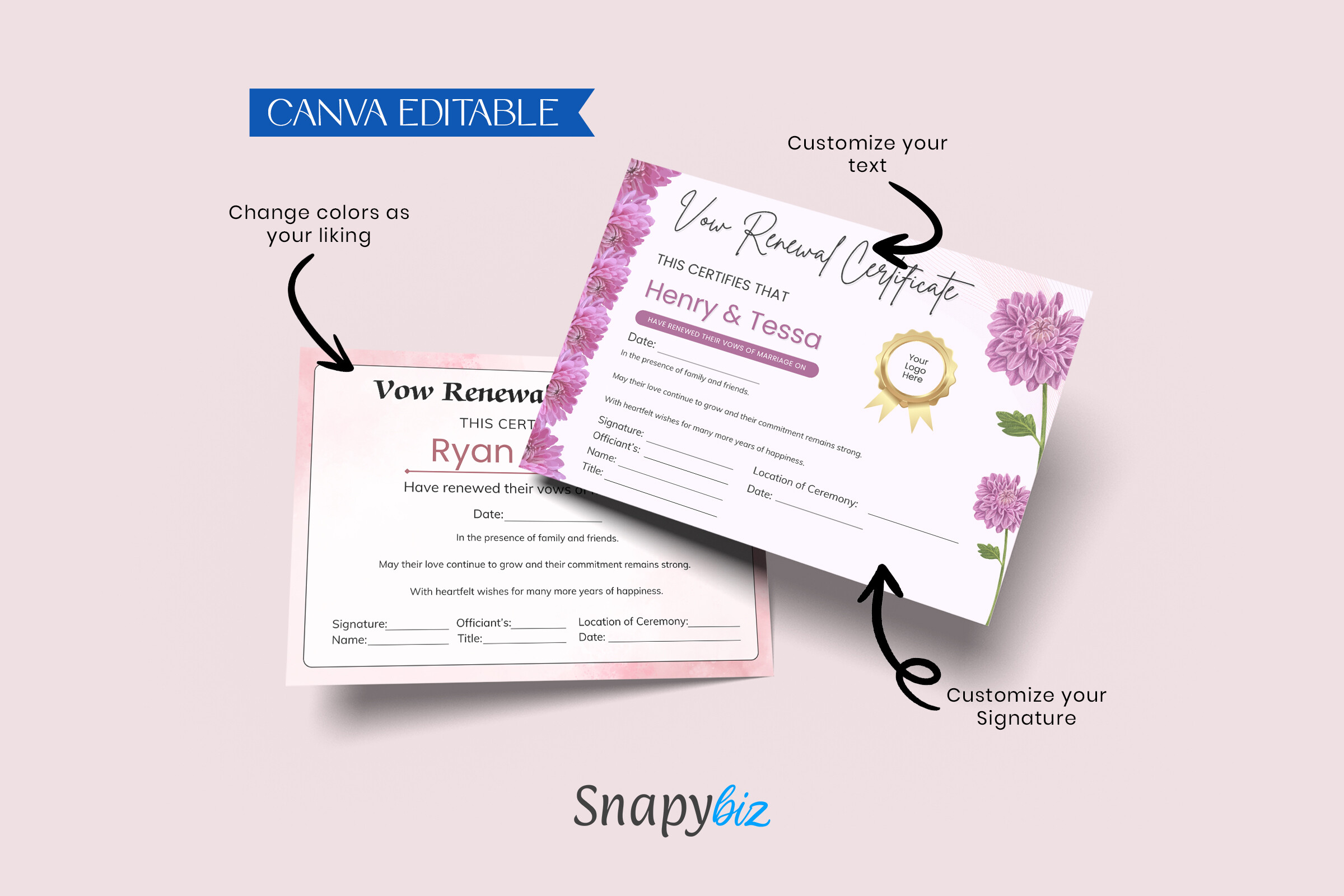 Vow Renewal Certificate Canva Template