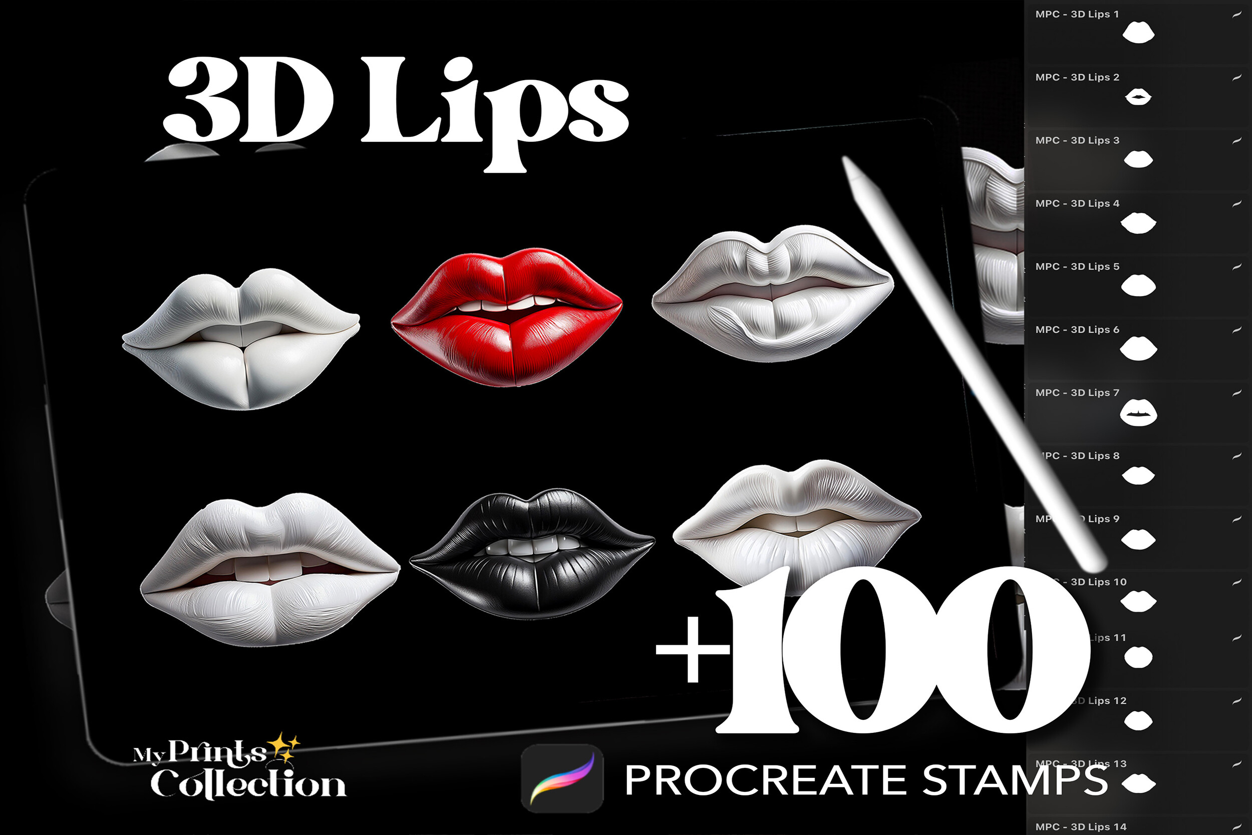 100+ Procreate 3D 3D Lip Stamps Graphic by myprintscollection ...