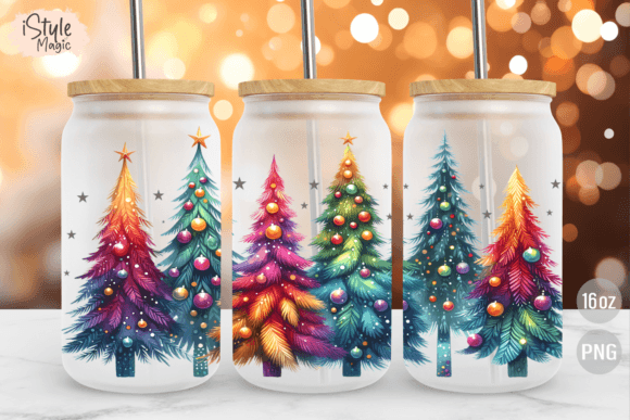 Christmas Trees 16 Oz Glass Wrap PNG