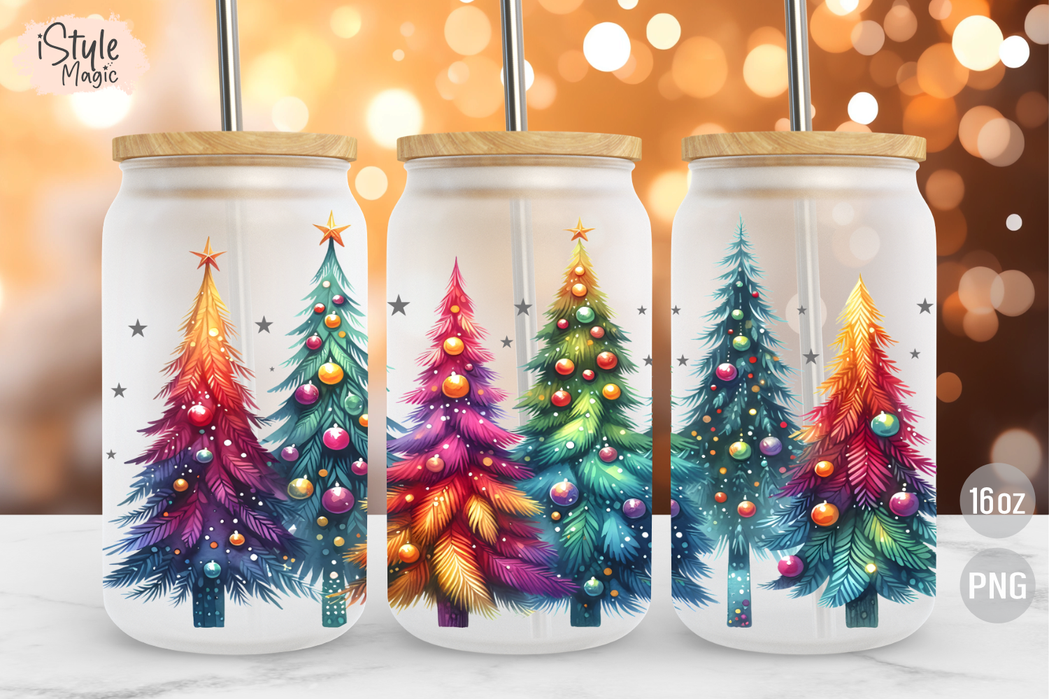Christmas Trees 16 Oz Glass Wrap PNG