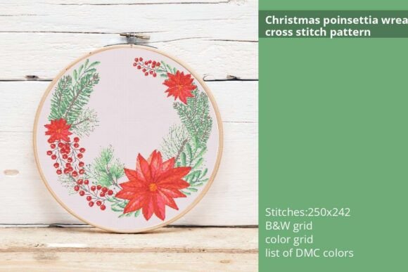 Christmas Poinsettia Wreath Cross Stitch