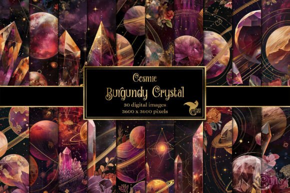 Cosmic Burgundy Crystal Digital Paper