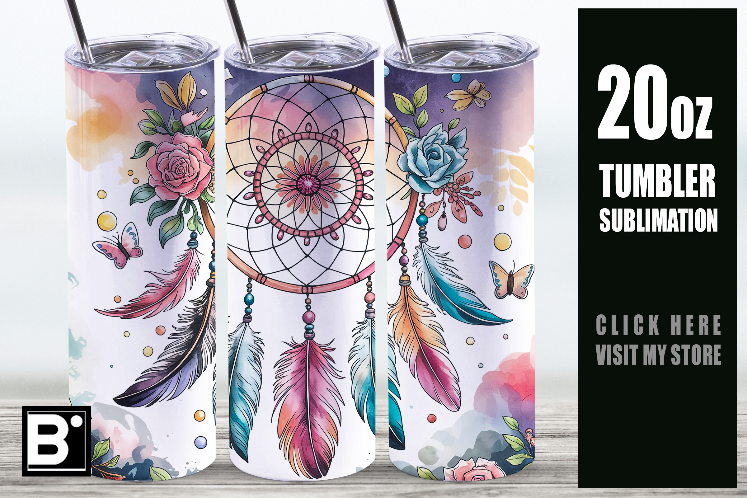 Dreamcatcher Tumbler 20oz Wrap PNG Graphic by Bliss Wraps · Creative ...