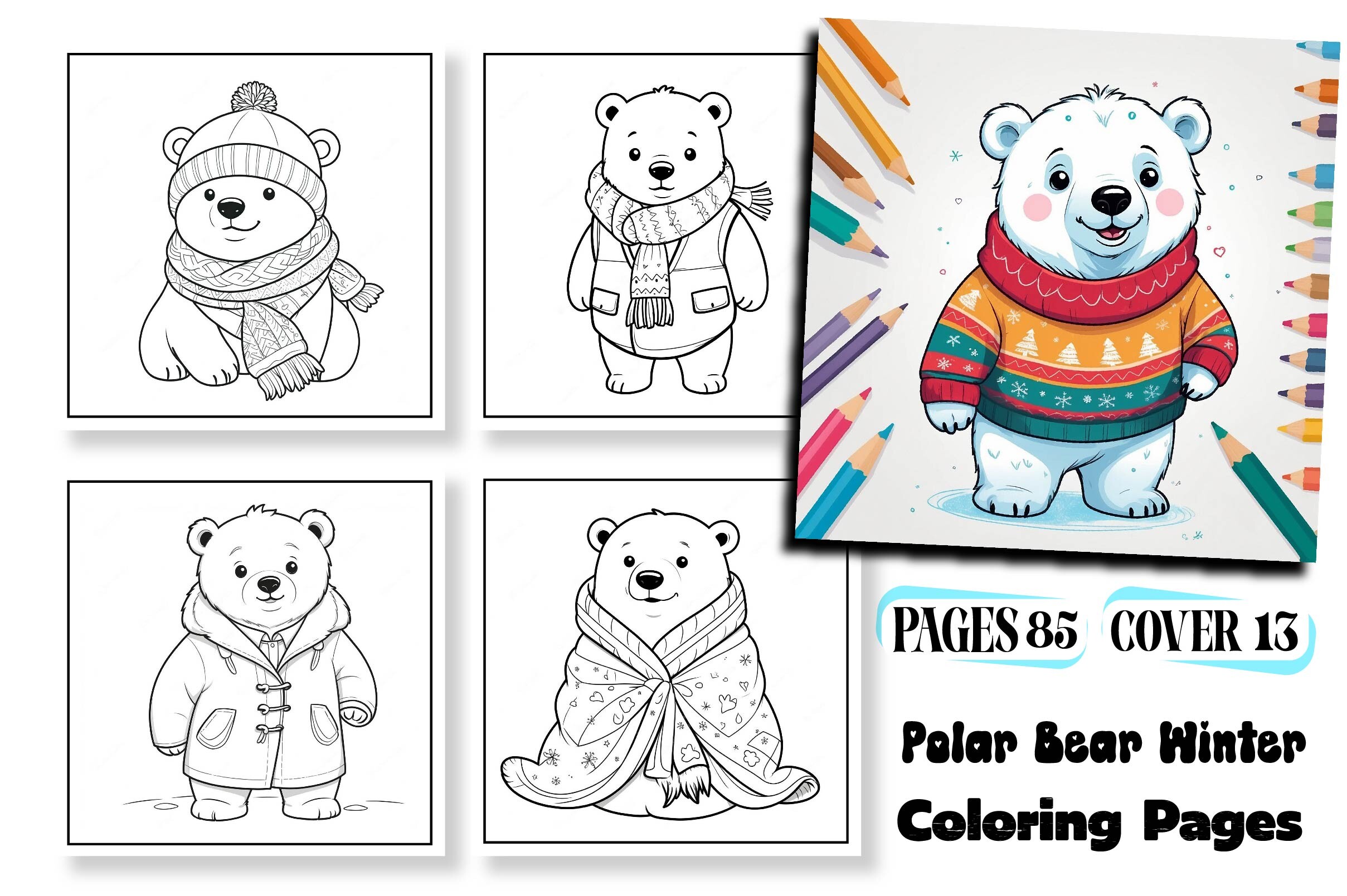 Easy Polar Bear Winter Coloring Pages