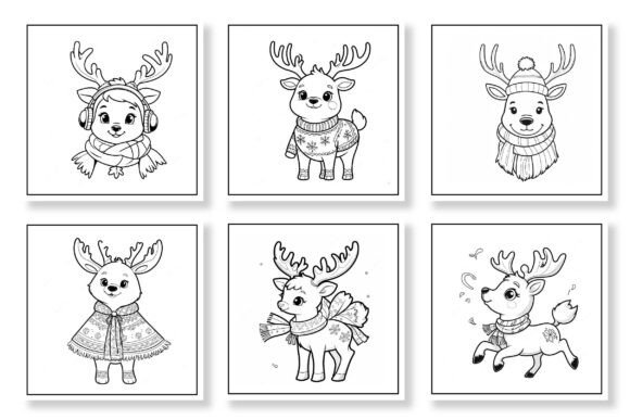 Easy Winter Reindeer Coloring Pages -Set