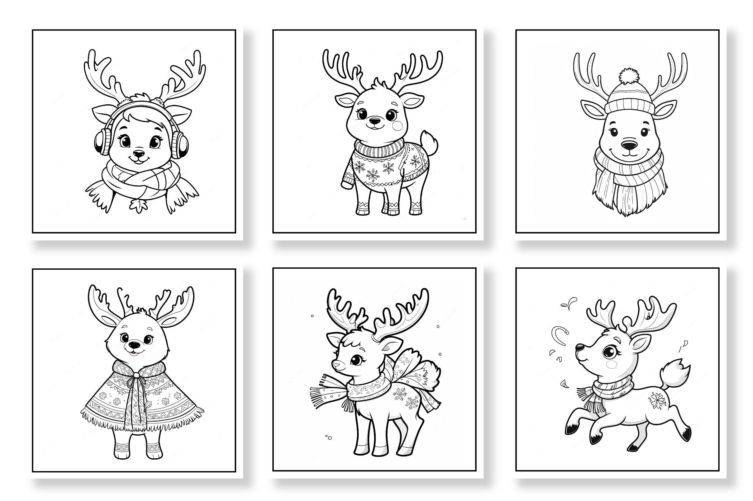 Easy Winter Reindeer Coloring Pages -Set