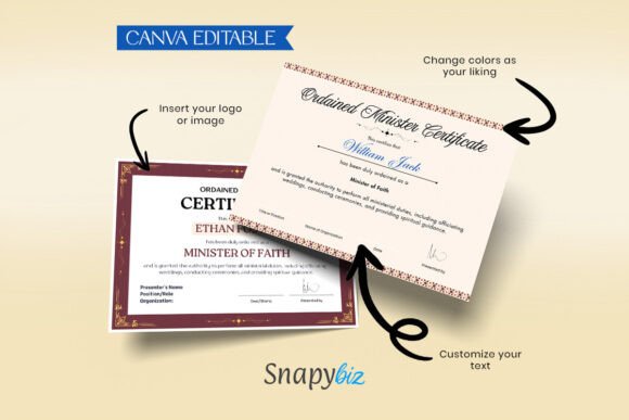 Ordination Certificate Canva Template