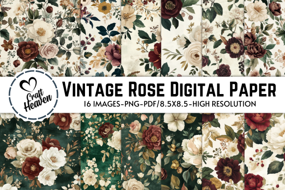 Vintage Rose Digital Paper Graphic by Craft Heaven · Creative Fabrica