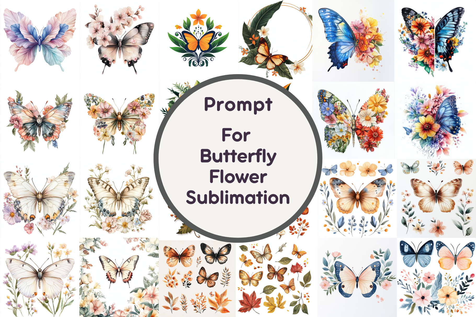 Butterfly Flowers Sublimation Clipart Graphic by Milano Creative ...