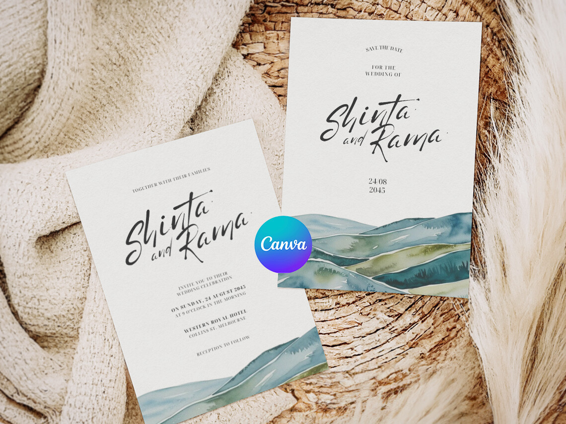 Canva Landscape Wedding Card Template