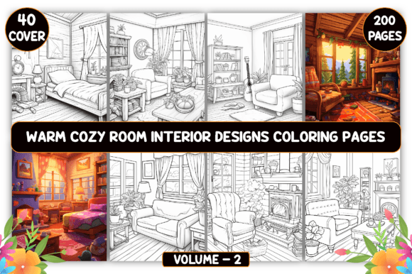 Cozy Room Interior Coloring Pages Graphic by Musera Design · Creative ...
