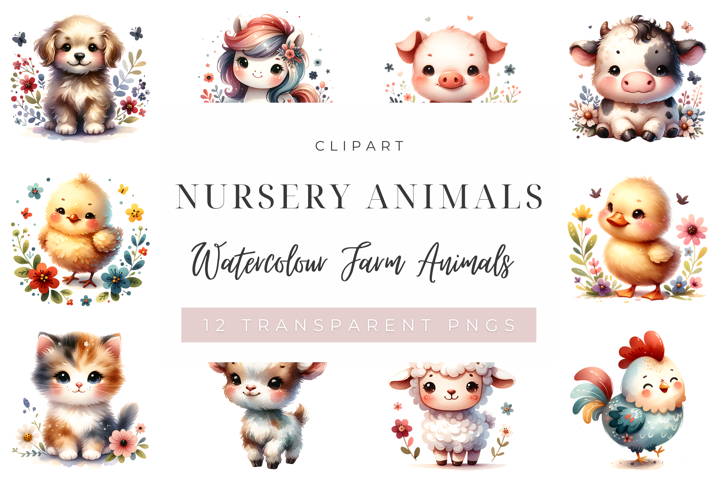 Cute Nursery Farm Animals Clipart Pack Graphic by Crafts Etc Art ...