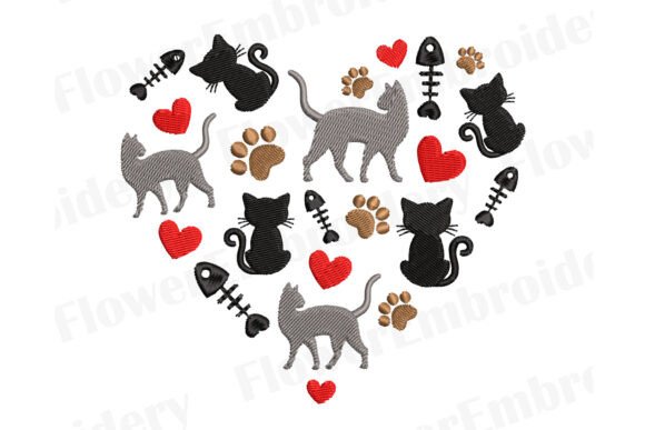 I Love Cat Machine Embroidery Design
