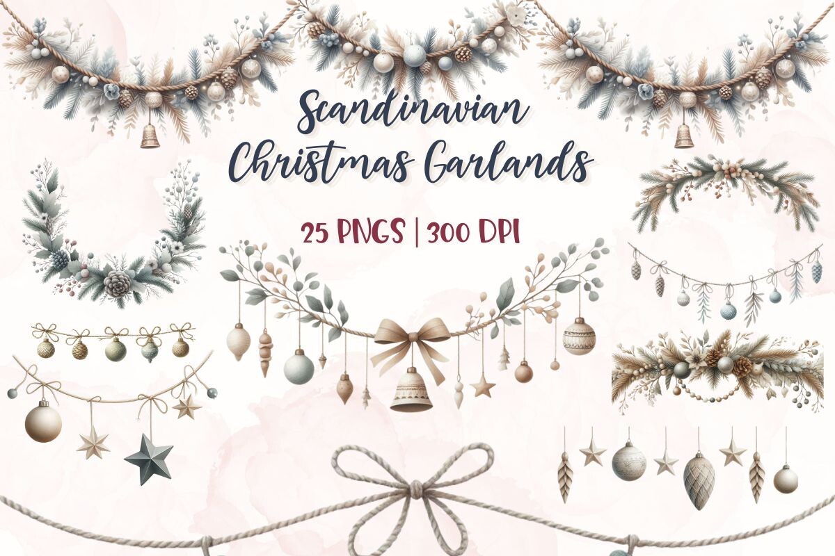 Scandinavian Christmas Garlands Cliparts