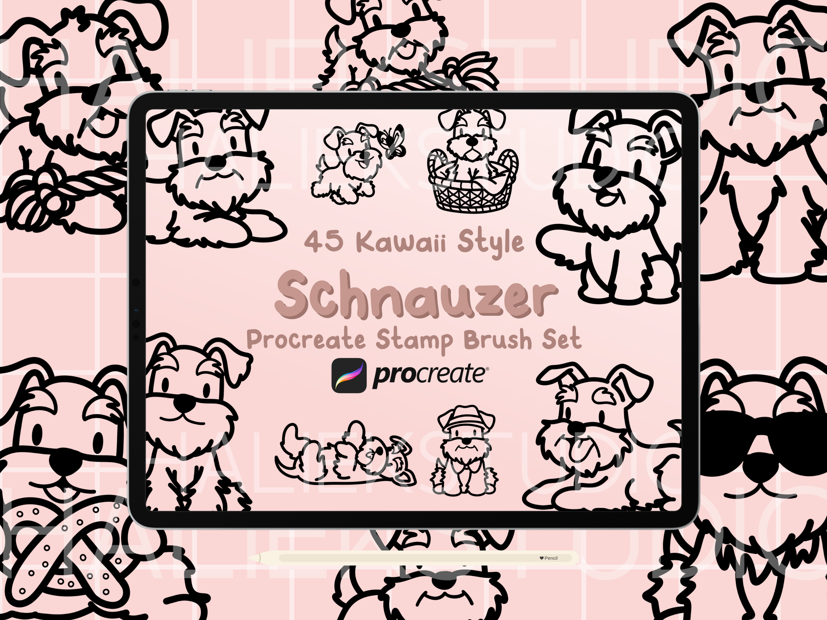 Schnauzer Procreate Stamp Brush Set Graphic by HalieKStudio · Creative ...