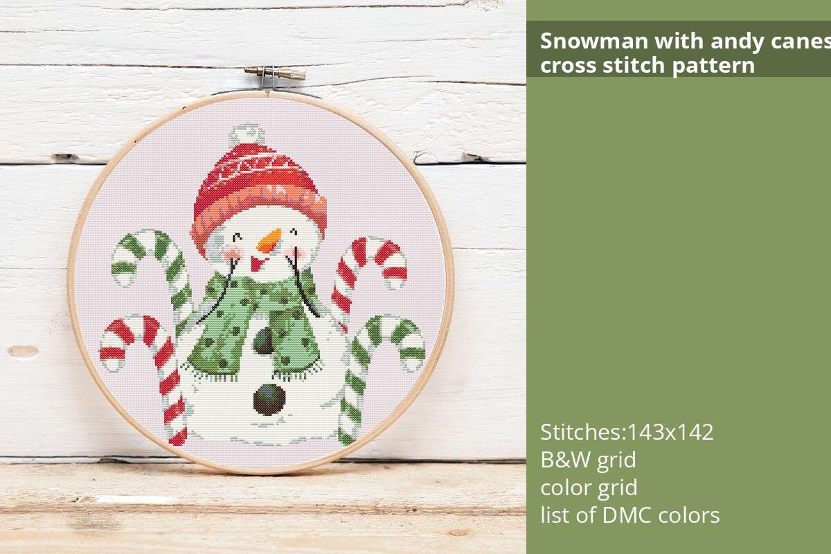 Snowman with Andy Canes Cross Stitch