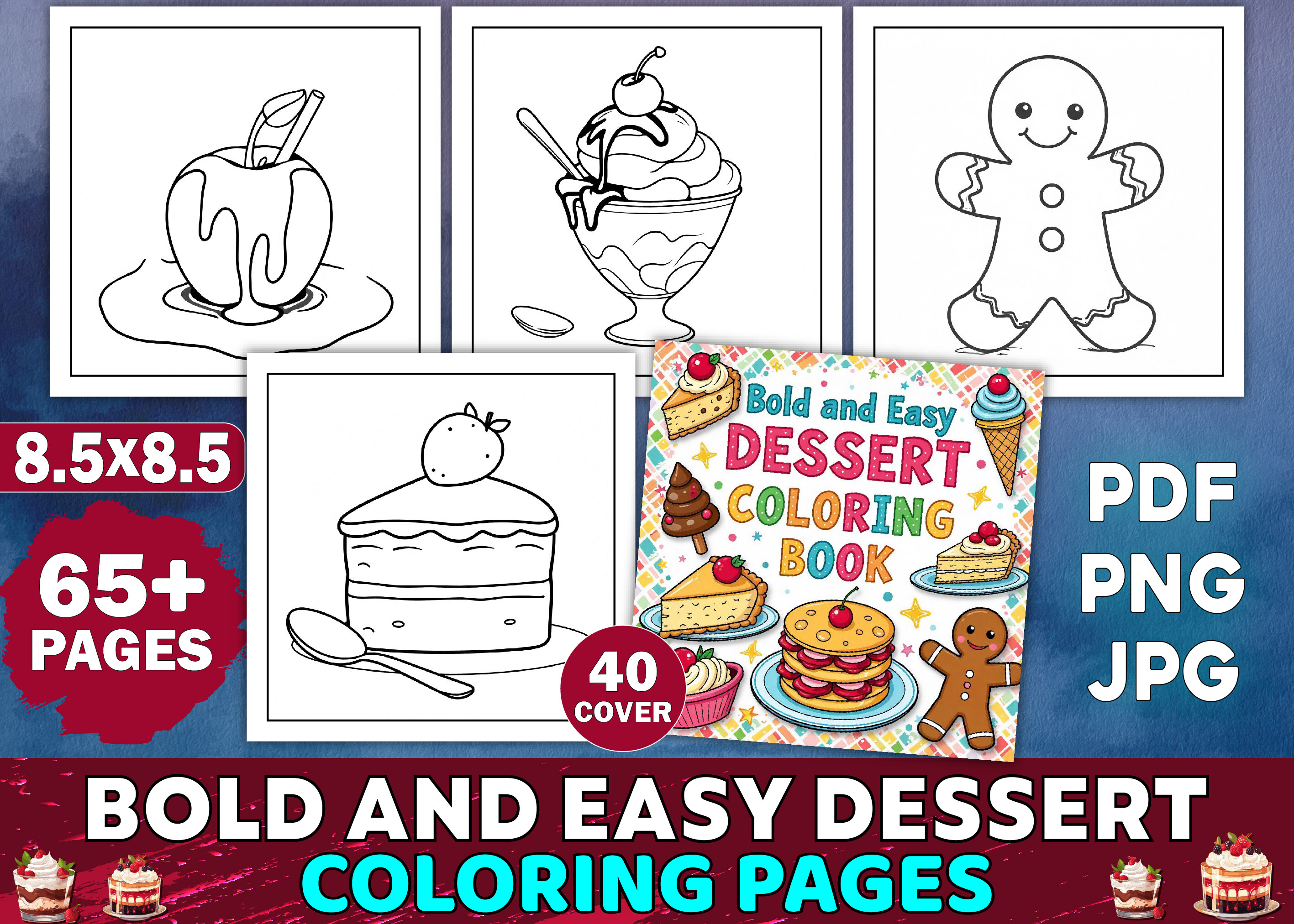 Bold and Easy Dessert Coloring Pages