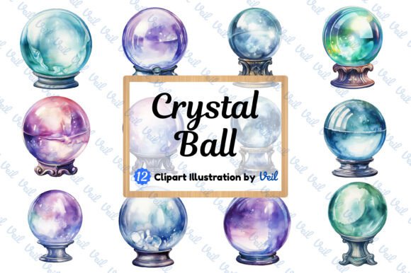Crystal Ball Clipart Watercolor Bundle Graphic Illustrations By Veil