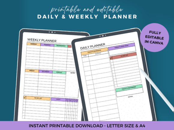Daily and Weekly Planner Template Canva - Digital