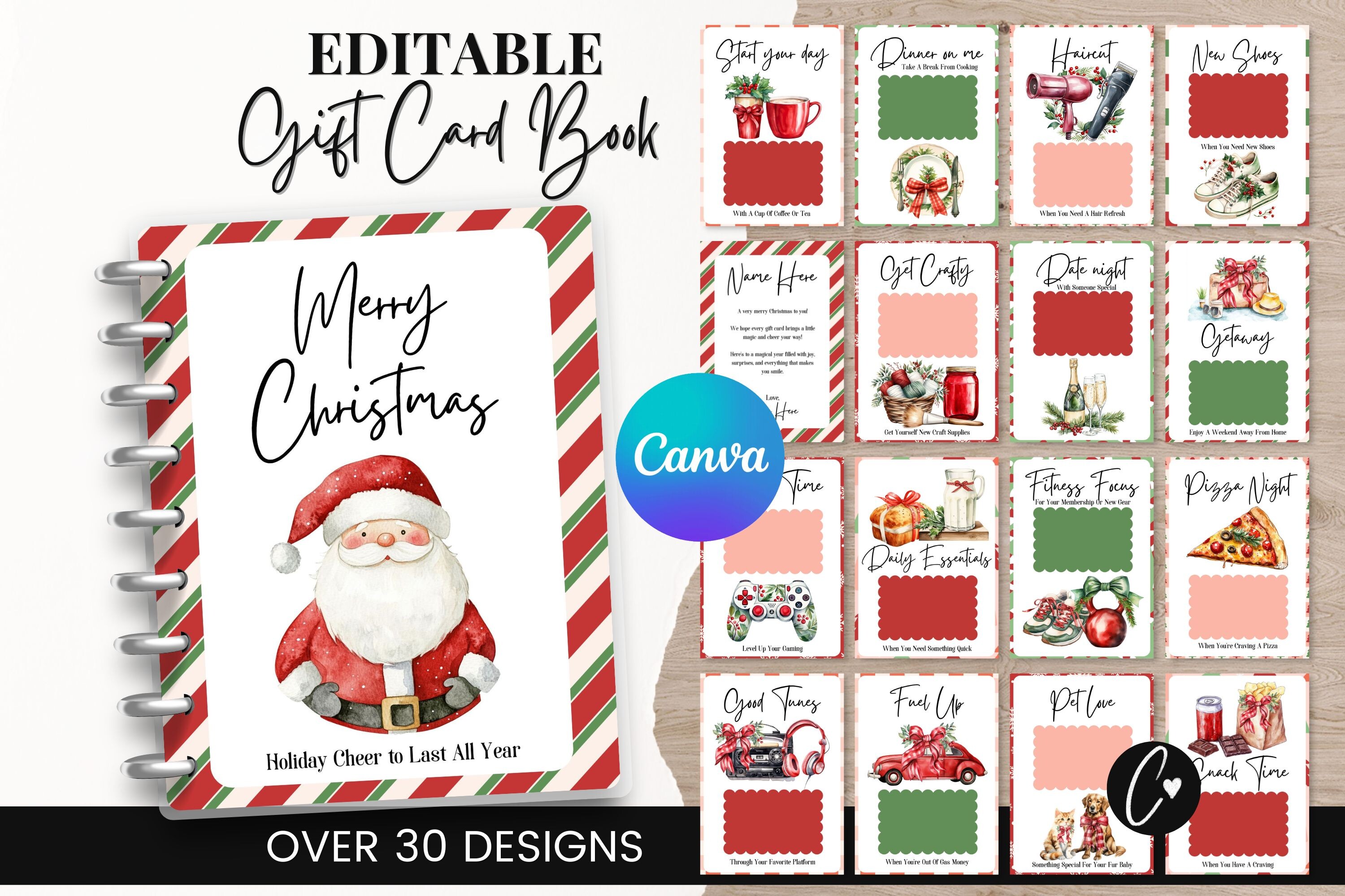 Editable Christmas Gift Card Book