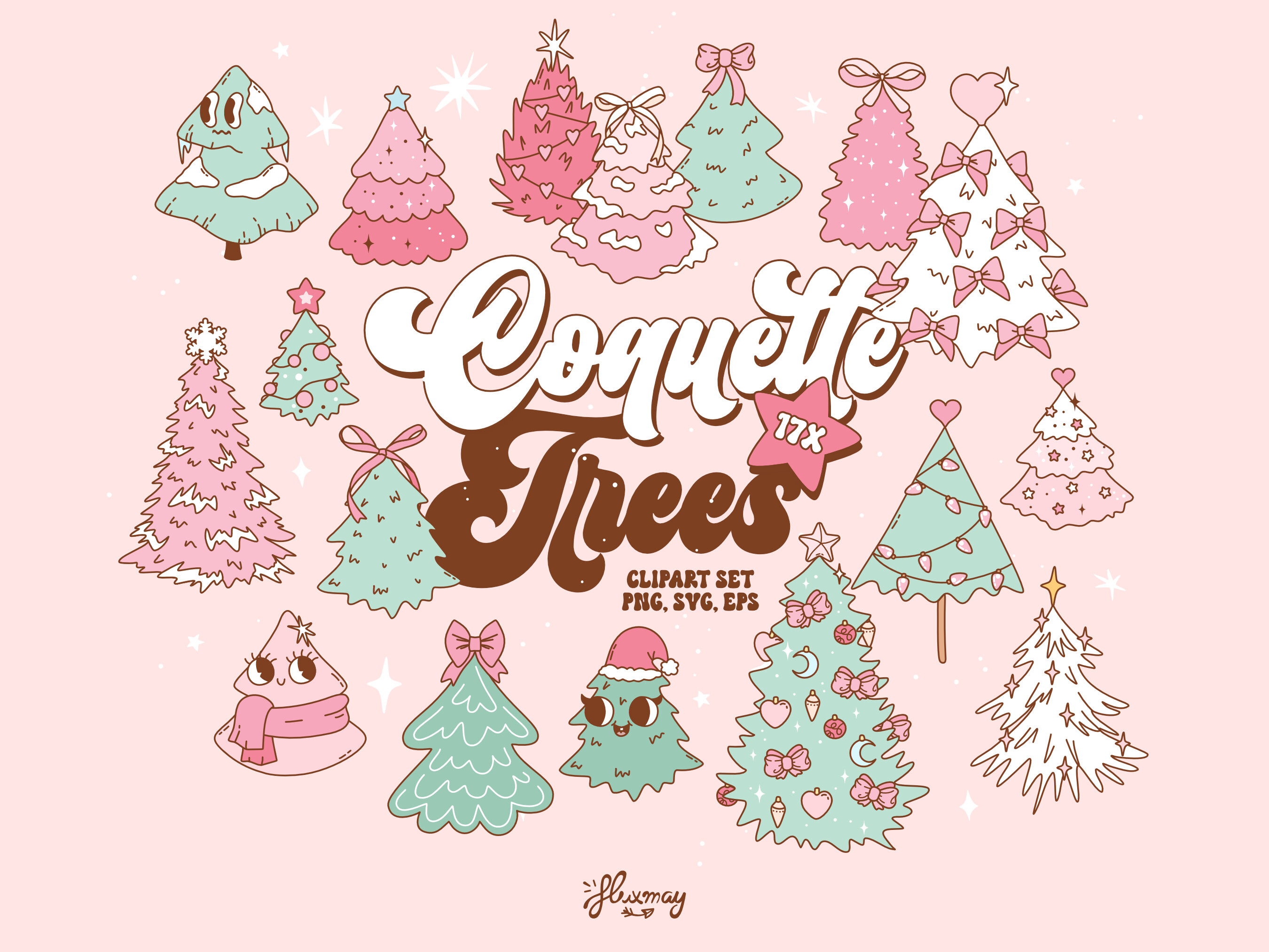 Pink Coquette Christmas Trees Bundle SVG - photo 1
