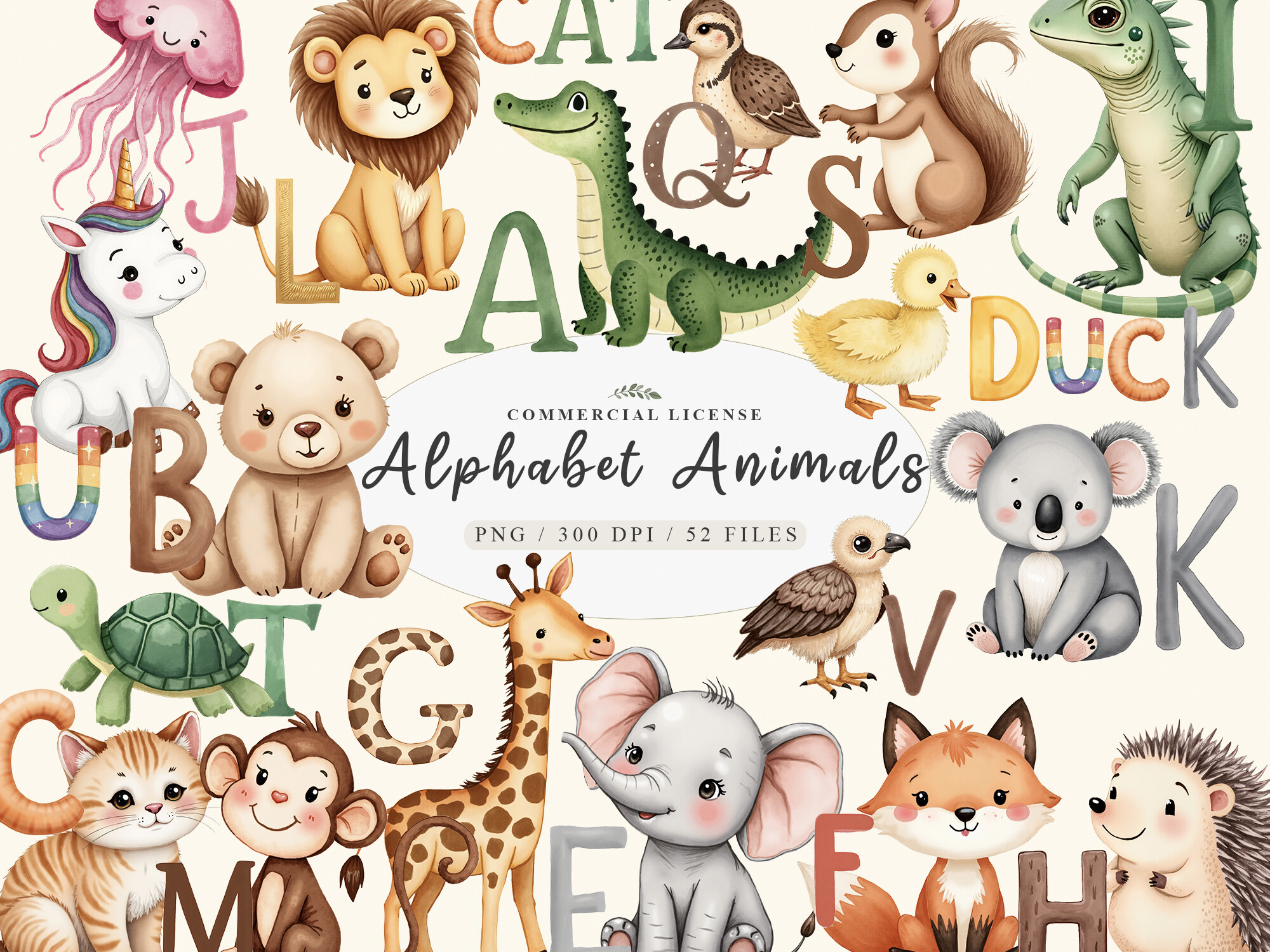 Watercolor Cute Little Animal Alphabet