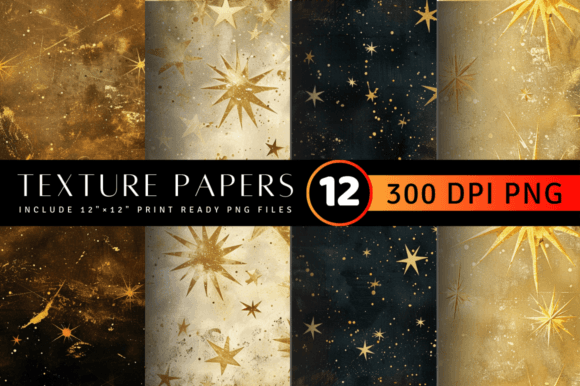 Celestial Gold Star Texture Digital Pape