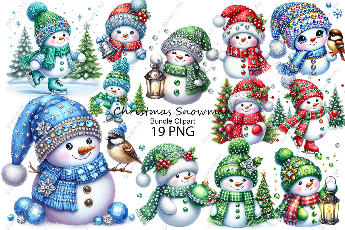 Christmas Snowman Bundle Clipart Graphic by Dreamy Art · Creative Fabrica