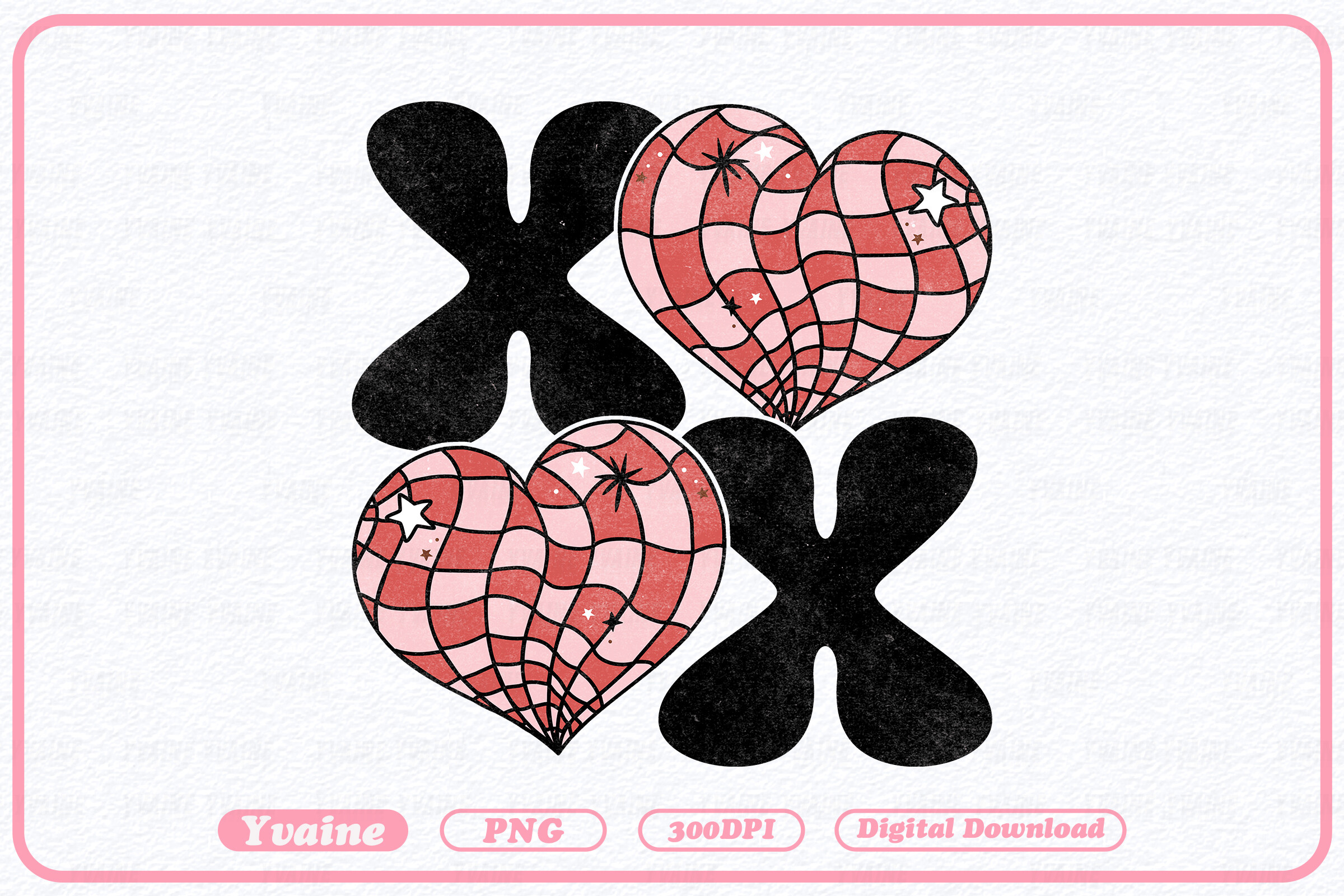Groovy Valentine's Day XOXO Hearts PNG Graphic by Yvaine · Creative Fabrica