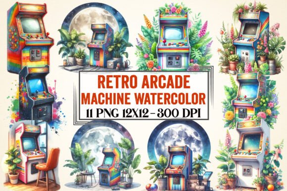 Retro Arcade Machine Watercolor