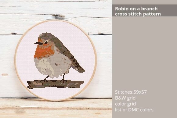 Robin on a Branch Cross Stitch Pattern