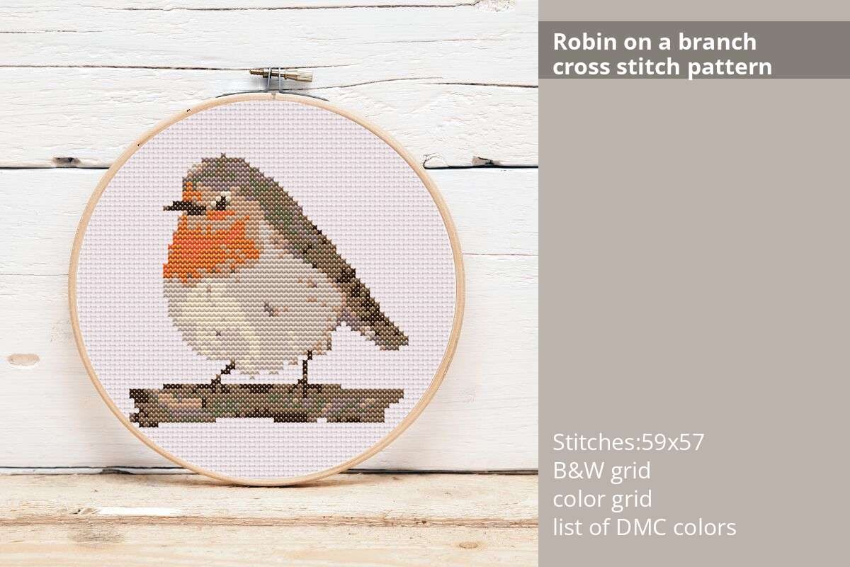 Robin on a Branch Cross Stitch Pattern
