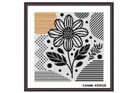 Abstract Black Flower Cross Stitch Art