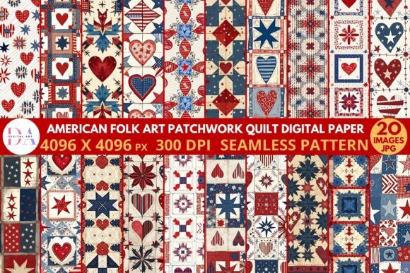 American Patchwork Quilt Digital Paper Graphic by DIGITAL ART ...