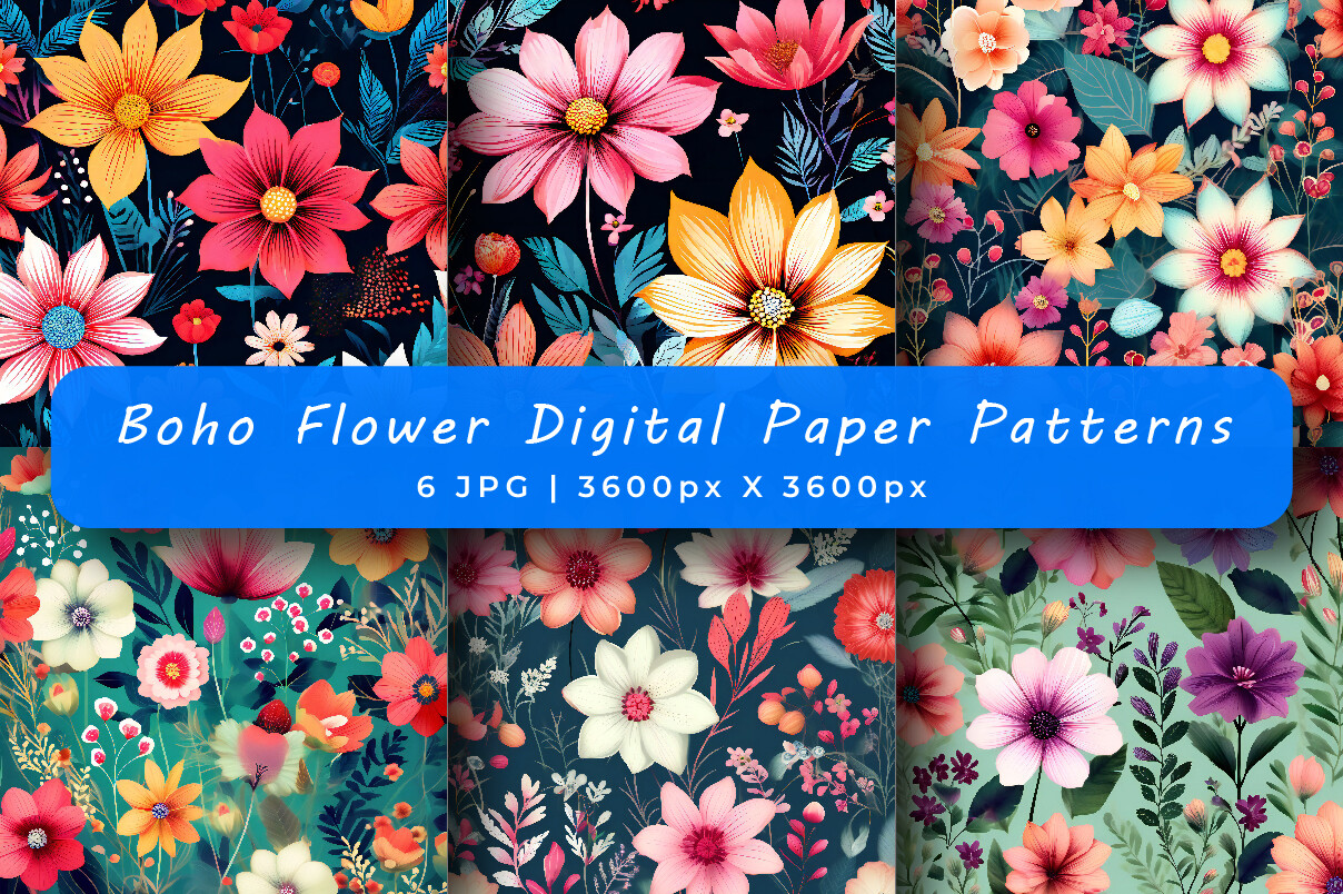 Boho Flower Garden Digital Papers Graphic by srempire · Creative Fabrica