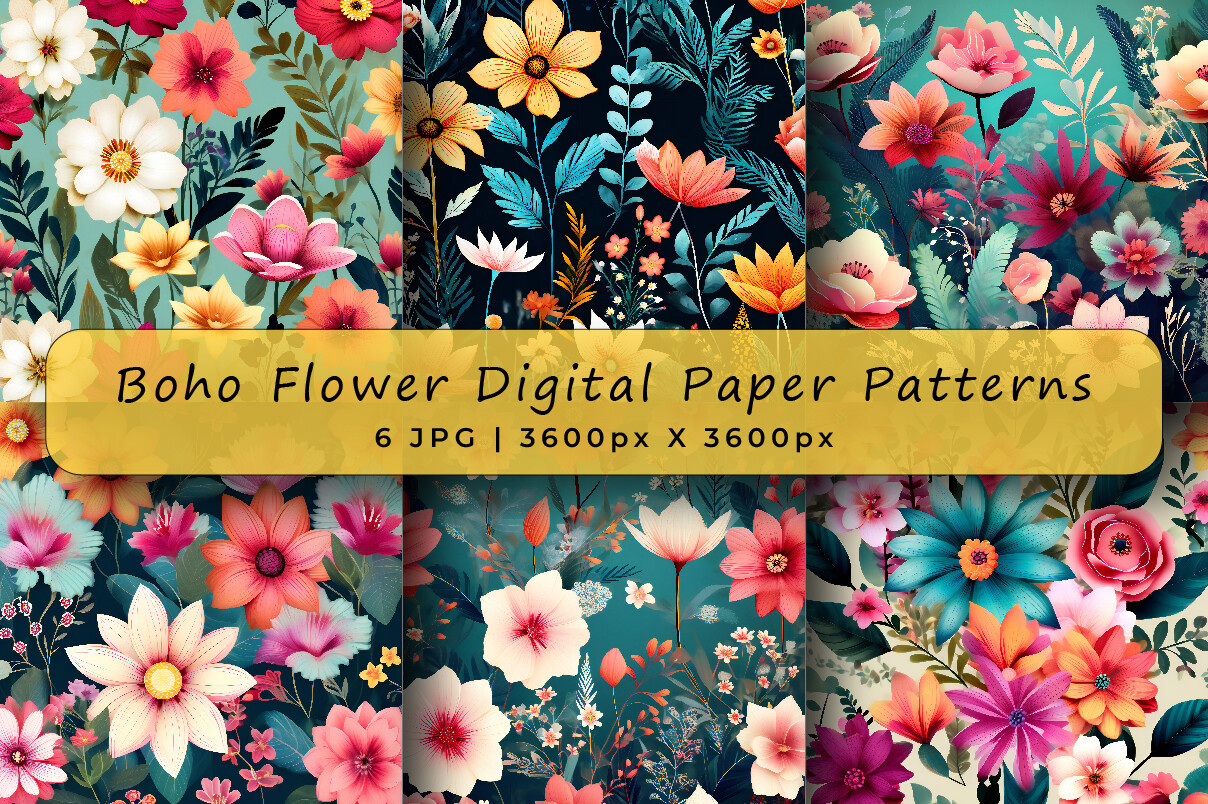Boho Flower Garden Digital Papers Graphic by srempire · Creative Fabrica