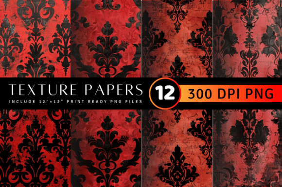 Red and Black Damask Texture Digital Pap