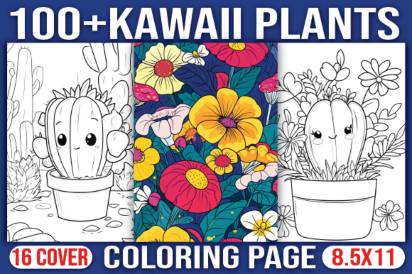 100 Kawaii Plants Coloring Page