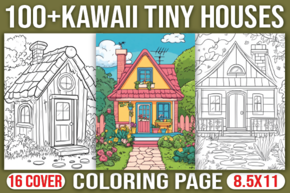 100 Kawaii Tiny Houses Coloring Page