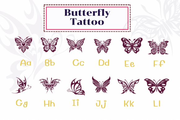 Butterfly Tattoo Font PNG with transparent background - Preview 1