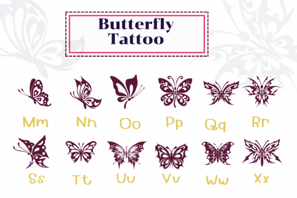 Butterfly Tattoo Font PNG with transparent background - Preview 2