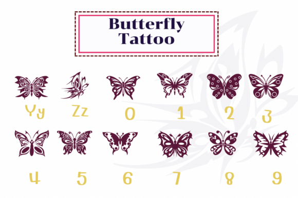 Butterfly Tattoo Font PNG with transparent background - Preview 3