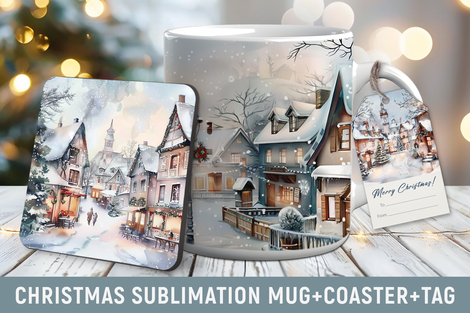 Christmas Sublimation Mug, Coaster, Tag