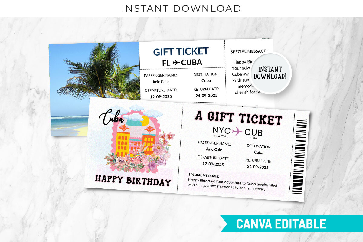 Cuba Boarding Pass Trip Ticket Template