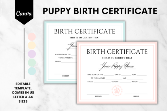Editable Puppy Dog Birth Certificate 1