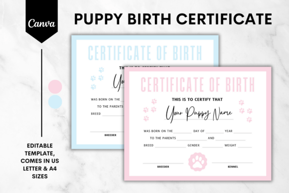 Editable Puppy Dog Birth Certificate 2