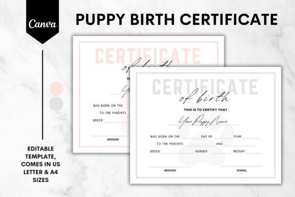 Editable Puppy Dog Birth Certificate 3